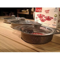 OMS Döküm Granit 6 Parça Kapaklı Sahan Set 16-18-20 cm Gri OMS Döküm Granit 6 Parça Kapaklı Sahan Set 16-18-20 cm Gri