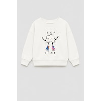 Monila Kız Çocuk 3 İplik Kumaş Pamuklu Popcorn Baskılı Sweatshirt Ekru Monila Kız Çocuk 3 İplik Kumaş Pamuklu Popcorn Baskılı Sweatshirt Ekru