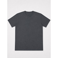 Büyük Beden Çizgili Düğmeli Waffle Erkek Tshirt Antrasit Büyük Beden Çizgili Düğmeli Waffle Erkek Tshirt Antrasit