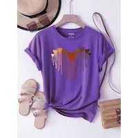 Eriyen Kalpler Baskılı Tasarım Tshirt Mor Eriyen Kalpler Baskılı Tasarım Tshirt Mor