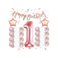Rose Gold Konsept 1 Yaş Doğum Günü Kutlama Seti; Beyaz Gold Konfetili Balon, Rakam Yıldız Folyo ve Banner Rose Gold Konsept 1 Yaş Doğum Günü Kutlama Seti; Beyaz Gold Konfetili Balon, Rakam Yıldız Folyo ve Banner