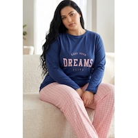 Siyah İnci Pamuklu Likralı Büyük Beden Battal Boy Örme Pijama Takım26240924 İndigo Siyah İnci Pamuklu Likralı Büyük Beden Battal Boy Örme Pijama Takım26240924 İndigo
