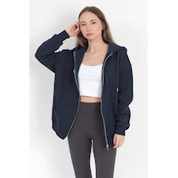 Giysa Kadın Indigo Fermuarlı Şardonlu Kapüşonlu Oversize Sweatshirt - 9015 - 264401 Indigo Giysa Kadın Indigo Fermuarlı Şardonlu Kapüşonlu Oversize Sweatshirt - 9015 - 264401 Indigo