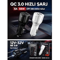 Nixcon 6a Qc 3.0 Çift Usb Araç Şarj Cihazı 35w Hızlı Şarj Siyah/beyaz - Renk: Siyah Nixcon 6a Qc 3.0 Çift Usb Araç Şarj Cihazı 35w Hızlı Şarj Siyah/beyaz - Renk: Siyah
