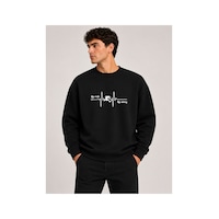 Herkesemoda Risk Detaylı Baskılı Bisiklet Yaka Şardonlu 2 İplik Sweatshirt Siyah Herkesemoda Risk Detaylı Baskılı Bisiklet Yaka Şardonlu 2 İplik Sweatshirt Siyah