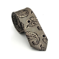 Gaffy Bej Şal Desenli Kahverengi Dokuma Kumaş Mendilli Slim Fit Kravat // Sdk-2606-4 Kahverengi Gaffy Bej Şal Desenli Kahverengi Dokuma Kumaş Mendilli Slim Fit Kravat // Sdk-2606-4 Kahverengi