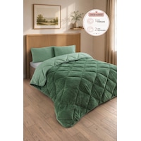 Premium Çift Taraflı Wellsoft Yorgan Seti Battal Boy 215x235 Cm 2 Adet Yastık Kılıflı Adaçayı