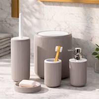 Perotti 33031500001-3 5 Parça Yuvarlak Banyo Seti - Çöp Kovası, Sabunluk, Diş Fırçalığı Ve Silikon Wc Fırçası Taupe-beyaz Beyaz - Kahverengi