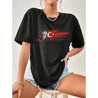 Unisex Atatürk Tasarım Basklı Tshirt Siyah Unisex Atatürk Tasarım Basklı Tshirt Siyah