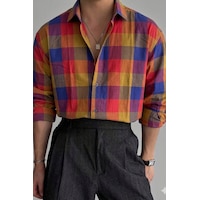 Erkek Ekose Gömlek Slim Fit Pamuklu Uzun Kollu Günlük Şık Gömlek Metalik Erkek Ekose Gömlek Slim Fit Pamuklu Uzun Kollu Günlük Şık Gömlek Metalik