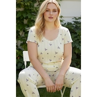 Siyah İnci Pamuklu Pointel Ajurlu/delikli Büyük Beden Örme Pijama Takım26120891 Sarı Siyah İnci Pamuklu Pointel Ajurlu/delikli Büyük Beden Örme Pijama Takım26120891 Sarı