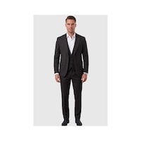 Deepsea Siyah Slim Fit Likralı 3 Lü Takım Elbise Ceket Yelek Pantolon Modern Şık Tasarım 2601798 Deepsea Siyah Slim Fit Likralı 3 Lü Takım Elbise Ceket Yelek Pantolon Modern Şık Tasarım 2601798