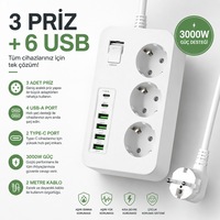 Akım Korumalı 3 Lü Priz 2 Usb-c + 4 Usb-a Hızlı Şarj, 2m Kablo, Çocuk Korumalı Çoklu Priz 0 - 2 M Akım Korumalı 3 Lü Priz 2 Usb-c + 4 Usb-a Hızlı Şarj, 2m Kablo, Çocuk Korumalı Çoklu Priz 0 - 2 M