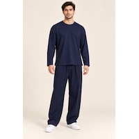 Tarz Cool Erkek Oyşo Kumaş Oversize Uzun Kollu Bisiklet Yaka Yırtmaçlı Tişört Lacivert Tarz Cool Erkek Oyşo Kumaş Oversize Uzun Kollu Bisiklet Yaka Yırtmaçlı Tişört Lacivert