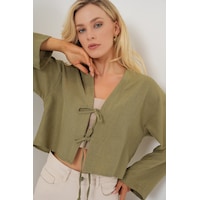 Bigdart Önü Bağlamalı Keten Kimono 960 - Çağla Çağla Yeşili Bigdart Önü Bağlamalı Keten Kimono 960 - Çağla Çağla Yeşili