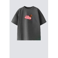 Monila Kız Çocuk Pamuklu Bisiklet Yaka Baskılı T-shirt Antrasit Monila Kız Çocuk Pamuklu Bisiklet Yaka Baskılı T-shirt Antrasit