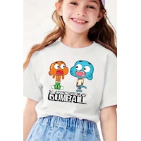 Uyguntarz Çocuk Gumball Baskılı Pamuklu Tshirt Beyaz Uyguntarz Çocuk Gumball Baskılı Pamuklu Tshirt Beyaz