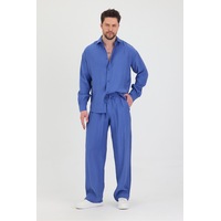 Erkek Oversize Rahat Kalıp Gömlek-pantolon Alt-üst Takım Saks Mavi Erkek Oversize Rahat Kalıp Gömlek-pantolon Alt-üst Takım Saks Mavi