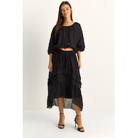 Shade Kadın Bel Lastikli Kayık Yaka Bluz Asimetrik Kat Detaylı Maxi Etek Astarlı Takım 7646 60286142 - Siyah Shade Kadın Bel Lastikli Kayık Yaka Bluz Asimetrik Kat Detaylı Maxi Etek Astarlı Takım 7646 60286142 - Siyah