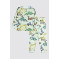 Zuzunga Ekskavatör Desenli %100 Pamuk Erkek Çocuk Pijama Takımı Mint