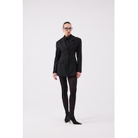 Holly Lolly Belden Oturmalı Çizgili Fit Kesim Karen Blazer Ceket Siyah