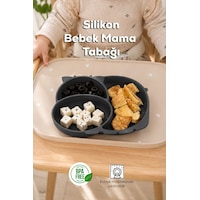 Porsima Mys34005 Silikon 3 Bölmeli Kaymaz Bebek Mama Tabağı Antrasit 14 21cm