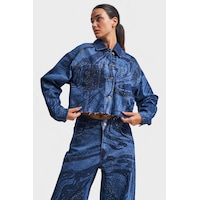 it's basic Kadın Mavi Renk Parlak Taş Detaylı Crop Fit Denim Ceket it's basic Kadın Mavi Renk Parlak Taş Detaylı Crop Fit Denim Ceket