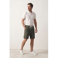 Elemge Erkek Haki Dokulu Kumaş Rahat Kalıp Beli İpli Şort Günlük Basic Regular Fit Cepli Normal Bel Esnek Bermuda Elemge Erkek Haki Dokulu Kumaş Rahat Kalıp Beli İpli Şort Günlük Basic Regular Fit Cepli Normal Bel Esnek Bermuda