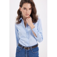 Tudors Kadın Slim Fit Non-ıron Pamuklu Vücuda Oturan Ütü Gerektirmez Pensli Mavi Gömlek-42047 Mavi Tudors Kadın Slim Fit Non-ıron Pamuklu Vücuda Oturan Ütü Gerektirmez Pensli Mavi Gömlek-42047 Mavi