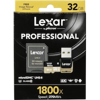 Lexar Professional 1800x 32 GB MicroSDHC Class 10 UHS-II Hafıza Kartı + Adaptör + USB 3.0 Kart Okuyucu Lexar Professional 1800x 32 GB MicroSDHC Class 10 UHS-II Hafıza Kartı + Adaptör + USB 3.0 Kart Okuyucu