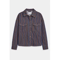 Kadın Kahve Kot Çizgili 1w6-7 Oversize Denim Ceket Kadın Kahve Kot Çizgili 1w6-7 Oversize Denim Ceket