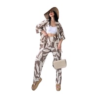 Alt Üst Takım Kimono- Desenli-kahverengi Alt Üst Takım Kimono- Desenli-kahverengi