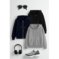 Uyguntarz Unisex Gri & Lacivert & Siyah Fermuar Kapüşonlu Sweatshirt 3 Lü Fırsat Paketi Çok Renkli Uyguntarz Unisex Gri & Lacivert & Siyah Fermuar Kapüşonlu Sweatshirt 3 Lü Fırsat Paketi Çok Renkli