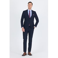 İmza Lacivert Kırlangıç Yaka 6 Drop Slim Fit Tam Astar Esnek Takım Elbise 1001260011 Basic Lacivert