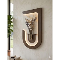 Akasya Ahşap Pilli Ledli İskandinav Tarzı Salon Duvar Rafı Modern Çiçeklik 40 X 75 Cm Çok Renkli