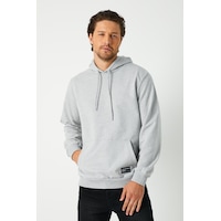 MMetalic Gri Erkek Kapüşonlu Kanguru Cepli Sweatshirt MMetalic Gri Erkek Kapüşonlu Kanguru Cepli Sweatshirt