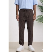 Tarz Cool Erkek Yazlık Keten Karışımı Relaxed Pantolon Kahverengi Tarz Cool Erkek Yazlık Keten Karışımı Relaxed Pantolon Kahverengi