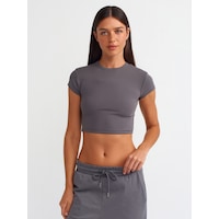 Dilvin Vücuda Oturan Crop Top Füme Dilvin Vücuda Oturan Crop Top Füme