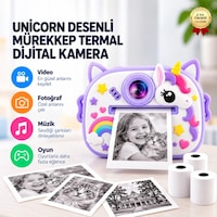 BLUE-6 Anında Baskılı Çocuk Fotoğraf Makinesi,unicorn Desenli,termal Baskılı Dijital Kamera-1804
