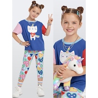 Unicorn Kedi Kız Çocuk İkili Takım Tayt T-shirt İlkbahar Yaz 2-7 Yaş Unicorn Kedi Kız Çocuk İkili Takım Tayt T-shirt İlkbahar Yaz 2-7 Yaş