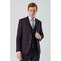 İmza Gabardin Kırlangıç Yaka Yelekli 6 Drop Slim Fit Klasik Takım Elbise 1001240187- Mürdüm İmza Gabardin Kırlangıç Yaka Yelekli 6 Drop Slim Fit Klasik Takım Elbise 1001240187- Mürdüm