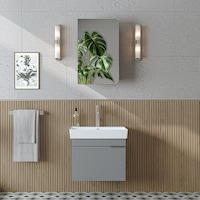 Likya Lavabolu Banyo Dolabı Takımı, Mdflam Tek Kapaklı Lavabolu 59 Cm Banyo Alt Dolabı + Üst Dolabı Kül Gri Likya Lavabolu Banyo Dolabı Takımı, Mdflam Tek Kapaklı Lavabolu 59 Cm Banyo Alt Dolabı + Üst Dolabı Kül Gri
