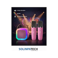 Çift Karaoke Mikrofonlu Kablosuz Bluetooth Rgb Işıklı 5 Ses Efektli Stereo Ses Usb/sd Hoparlör