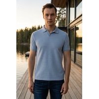 Süvari Regular Waffle Kumaş V Patlı Polo Yaka Nefes Alabilen T-shirt Buz Mavi Süvari Regular Waffle Kumaş V Patlı Polo Yaka Nefes Alabilen T-shirt Buz Mavi