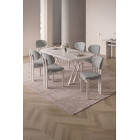 Opss 90x168 Beyaz Mdf Masa, Metal X Ayak, Metal Sandalye, 6 Kişilik Mutfak Masası Takımı Ve Yemek Masası Takımı Açık Gri Opss 90x168 Beyaz Mdf Masa, Metal X Ayak, Metal Sandalye, 6 Kişilik Mutfak Masası Takımı Ve Yemek Masası Takımı Açık Gri