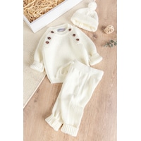 Babymod Bereli Triko Kışlık Erkek Bebek Takım Krem Babymod Bereli Triko Kışlık Erkek Bebek Takım Krem