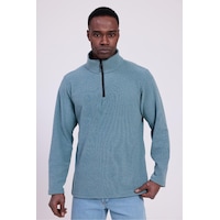 Freemen Erkek Fit Dik Yaka Yarım Fermuarlı Sweatshirt Polar Mavi