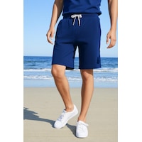 Elemge Pamuklu Erkek Indigo Casual Şort Yan Cepli Bağcıklı Regular Fit Boru Paça Günlük Bermuda 2 Iplik İndigo