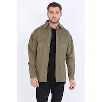 Erkek Oversize Jean Gömlek Haki 001 Erkek Oversize Jean Gömlek Haki 001