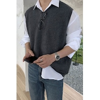 Erkek V Yaka Oversize Süveter Füme Erkek V Yaka Oversize Süveter Füme